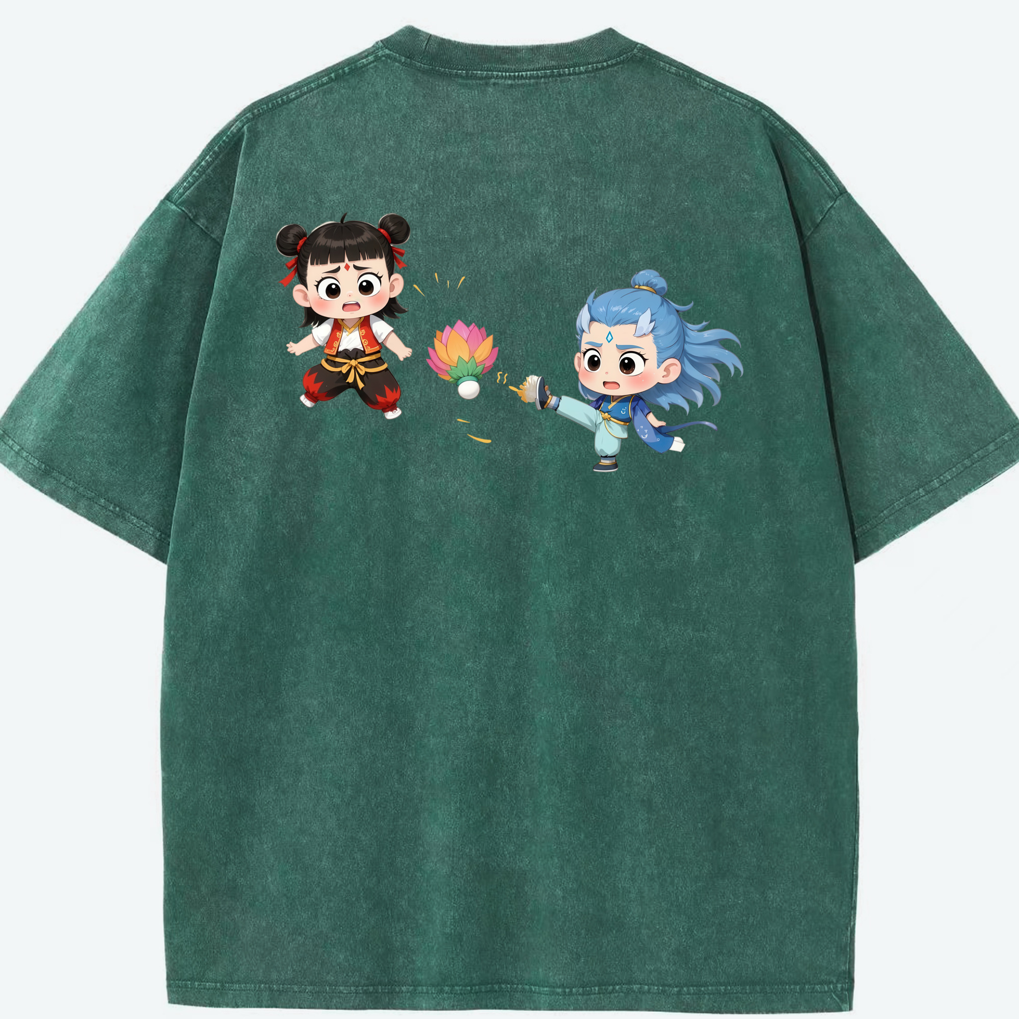 （画像用） Ne Zha 2 ナタ 魔童の大暴れ 綿100% ヴィンテージ風 半袖Tシャツ（背面プリント）
